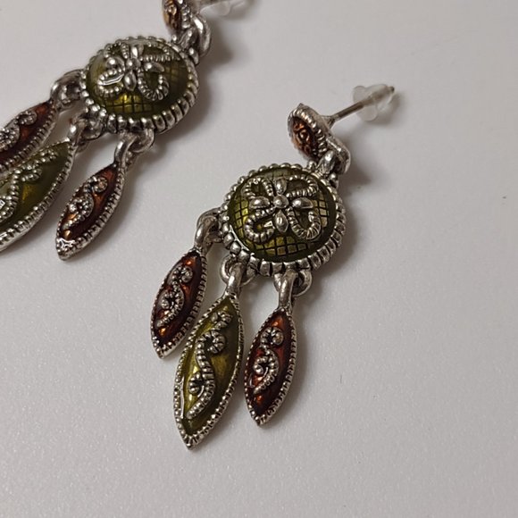 Green And Orange Dangle Earrings - Picture 2 of 9